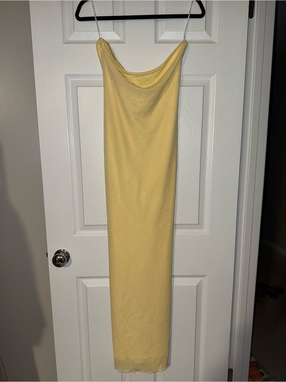 Princess Polly Strapless Pale Yellow Maxi Dress with Side Drape - Picture 4 of 5